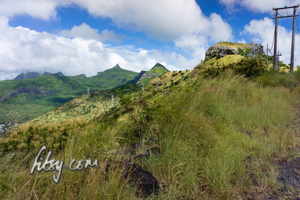 View towards the summit of Quoin Bluff peak, Port Louis, Mauritius